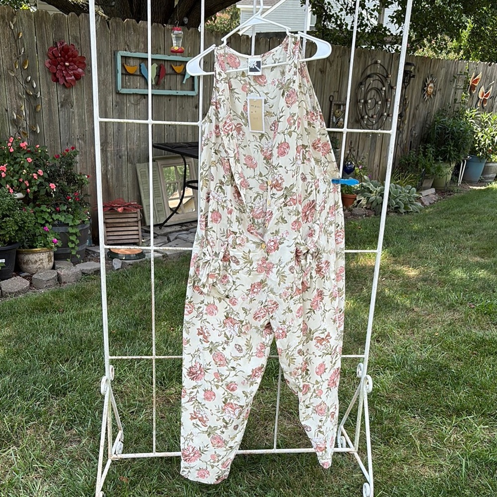 Cream and Pink Floral Jumpsuit with Flowing Silhouette